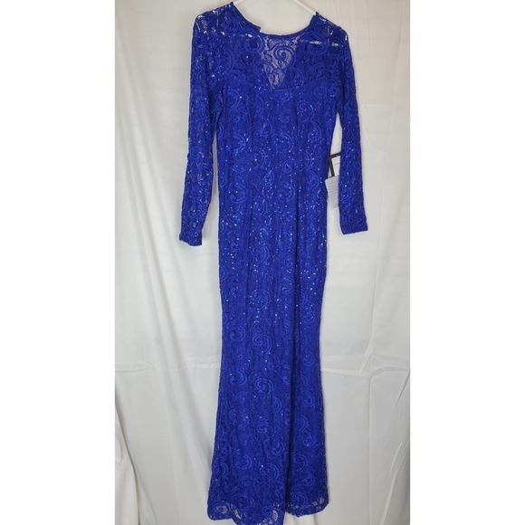 MARINA Dresses & Skirts - Marina Long Sleeve Column Gown in Cobalt Blue Size XS Sequins